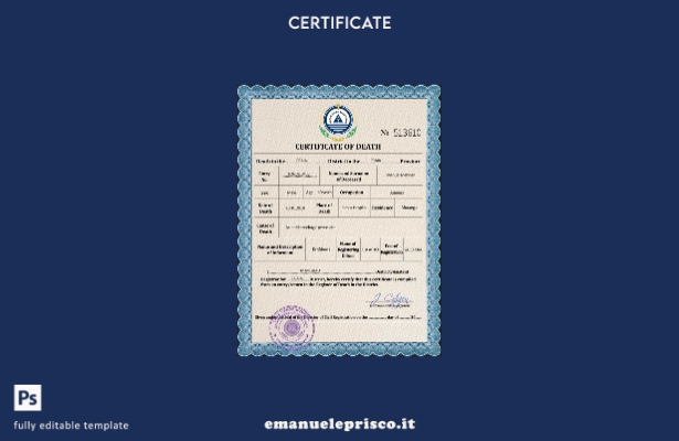 modello PSD del certificato di morte di Capo Verde in stile verificato